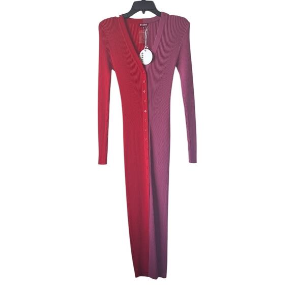 STAUD Shoko Colorblock Ribbed Sweater Dress In Poppy Rosebud Size M - Picture 2 of 13